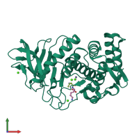 PDB entry 1kei coloured by chain, front view.