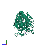 PDB entry 1kei coloured by chain, side view.
