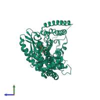 PDB entry 1kfd coloured by chain, side view.