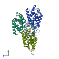 PDB entry 1khy coloured by chain, side view.