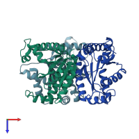 PDB entry 1ki9 coloured by chain, top view.