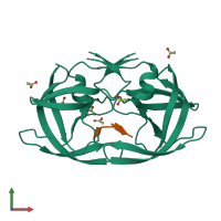 Hetero trimeric assembly 1 of PDB entry 1kj4 coloured by chemically distinct molecules, front view.