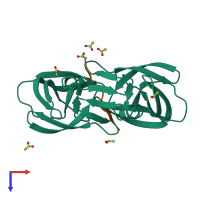 Hetero trimeric assembly 1 of PDB entry 1kj4 coloured by chemically distinct molecules, top view.