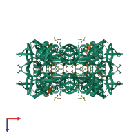 Hetero 24-meric assembly 3 of PDB entry 1kj4 coloured by chemically distinct molecules, top view.