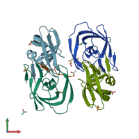 PDB entry 1kj4 coloured by chain, front view.