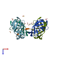 PDB entry 1kj4 coloured by chain, top view.