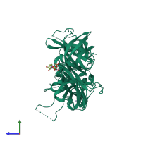 PDB entry 1kk3 coloured by chain, side view.