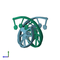 PDB entry 1kkv coloured by chain, ensemble of 20 models, side view.