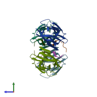 PDB entry 1ku8 coloured by chain, side view.