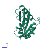 PDB entry 1kvb coloured by chain, side view.