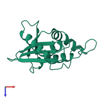 PDB entry 1kvb coloured by chain, top view.