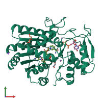 PDB entry 1kvr coloured by chain, front view.