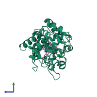 PDB entry 1kzm coloured by chain, side view.