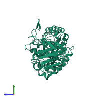 PDB entry 1l0p coloured by chain, side view.