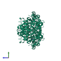 Homo dimeric assembly 1 of PDB entry 1l5n coloured by chemically distinct molecules, side view.