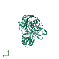 PDB entry 1l6j coloured by chain, side view.