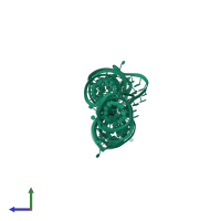 Monomeric assembly 2 of PDB entry 1l8v coloured by chemically distinct molecules, side view.