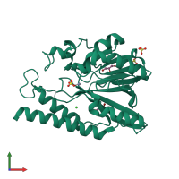 Monomeric assembly 2 of PDB entry 1l9y coloured by chemically distinct molecules, front view.