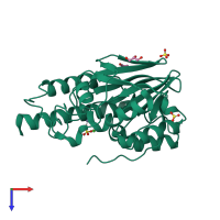 Monomeric assembly 2 of PDB entry 1l9y coloured by chemically distinct molecules, top view.