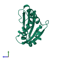 PDB entry 1lav coloured by chain, side view.