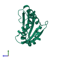 PDB entry 1law coloured by chain, side view.