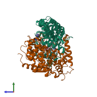 PDB entry 1ld8 coloured by chain, side view.