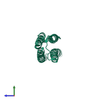 PDB entry 1le4 coloured by chain, side view.