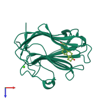 PDB entry 1lho coloured by chain, top view.