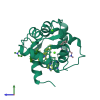 PDB entry 1lin coloured by chain, side view.