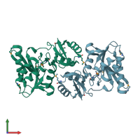 PDB entry 1lkz coloured by chain, front view.