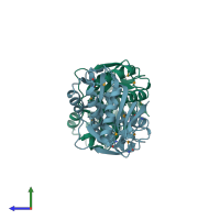 PDB entry 1lkz coloured by chain, side view.