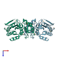 PDB entry 1lkz coloured by chain, top view.