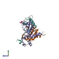 PDB entry 1lm8 coloured by chain, side view.