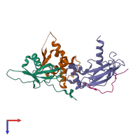 PDB entry 1lm8 coloured by chain, top view.