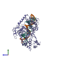 PDB entry 1lpq coloured by chain, side view.