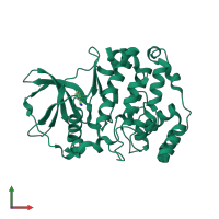 PDB entry 1lpu coloured by chain, front view.