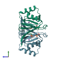 PDB entry 1lqp coloured by chain, side view.