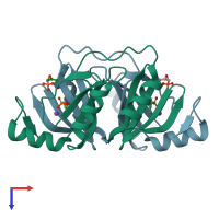 PDB entry 1lqp coloured by chain, top view.