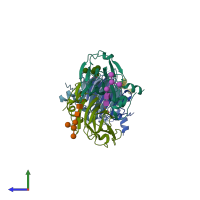 PDB entry 1lr5 coloured by chain, side view.