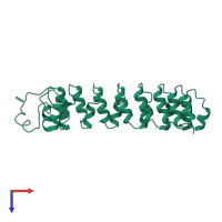 PDB entry 1lrv coloured by chain, top view.