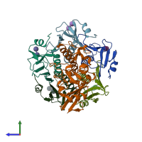 PDB entry 1lt4 coloured by chain, side view.