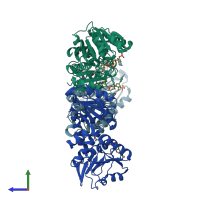 PDB entry 1lua coloured by chain, side view.