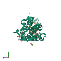 PDB entry 1lwk coloured by chain, side view.