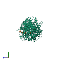 PDB entry 1lxm coloured by chain, side view.