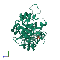 PDB entry 1lyx coloured by chain, side view.