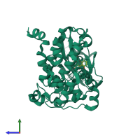 PDB entry 1m2q coloured by chain, side view.