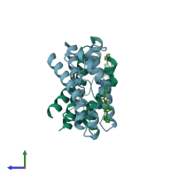 PDB entry 1m48 coloured by chain, side view.