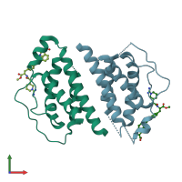 PDB entry 1m49 coloured by chain, front view.