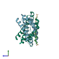 PDB entry 1m49 coloured by chain, side view.