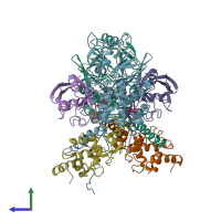 PDB entry 1m63 coloured by chain, side view.